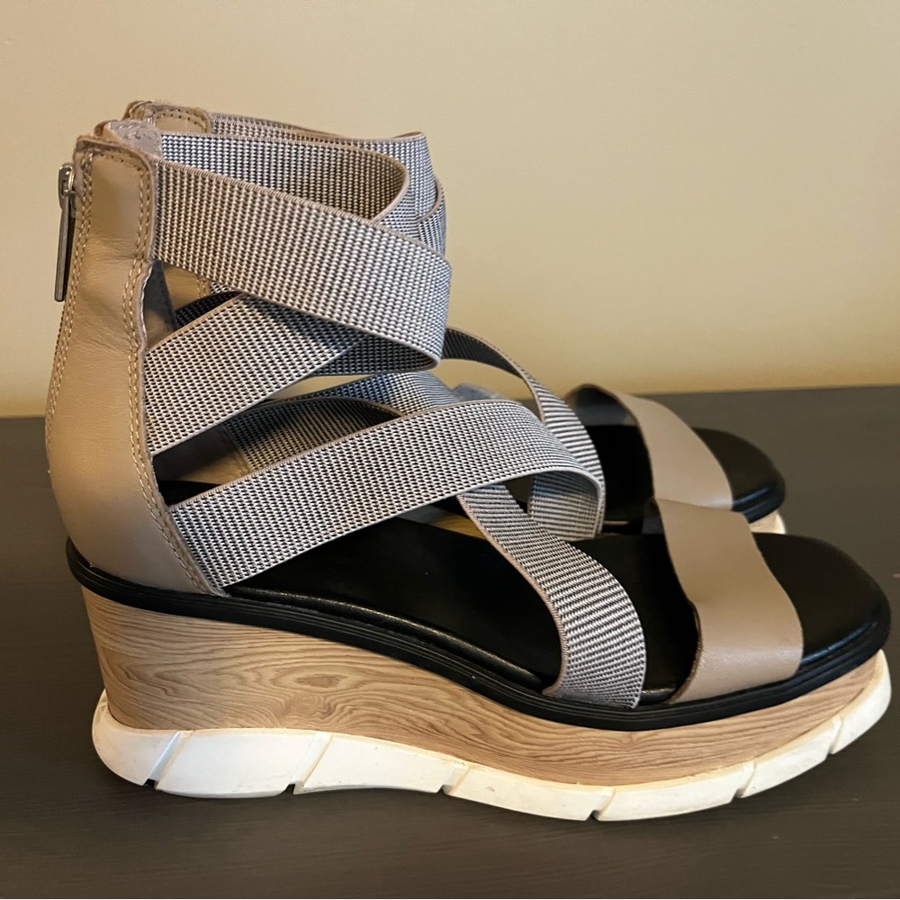 Beige Strappy Platform Sandals with Elastic Ankles - Picture 7 of 11
